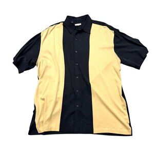 Enro Men's Bowling Shirt L Silk Yellow Black Colorblock Button Down Short Sleeve